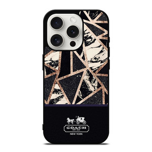 COACH NEW YORK GOLD BLACK TEXTURE iPhone 15 Pro Case Cover