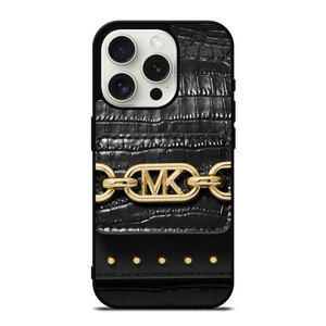 MICHAEL KORS MK LOGO BLACK LEATHER HAND BAG iPhone 15 Pro Case Cover MICHAEL KORS MK LOGO BLACK LEATHER HAND BAG iPhone 15 Pro Case Cover