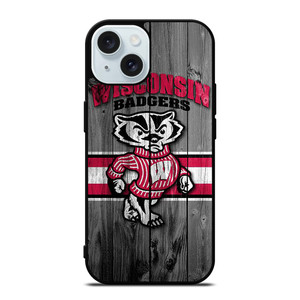 WISCONSIN BADGER WOODEN LOGO iPhone 15 Case Cover WISCONSIN BADGER WOODEN LOGO iPhone 15 Case Cover