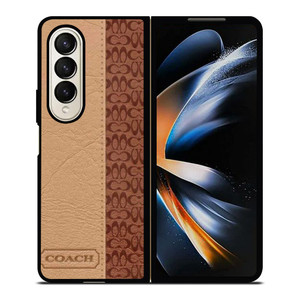 COACH NEW YORK BROWN LEATHER Samsung Galaxy Z Fold 4 Case Cover