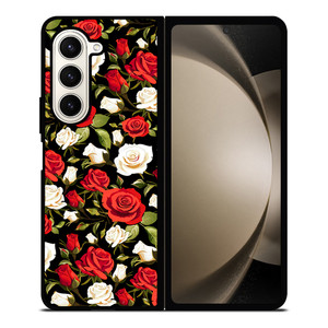 SEAMLESS RED WHITE ROSE PATTERN Samsung Galaxy Z Fold 5 Case Cover