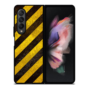 BLACK YELLOW POLICE LINE STRIPE Samsung Galaxy Z Fold 3 Case Cover
