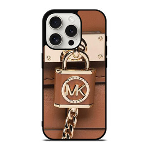 MICHAEL KORS LOGO MK PADLOCK BROWN iPhone 15 Pro Case Cover