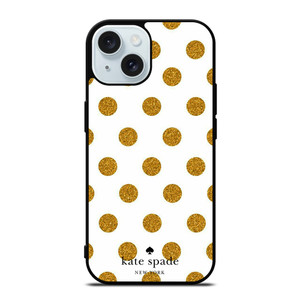 KATE SPADE NEW YORK LOGO GOLDEN POLKADOTS iPhone 15 Case Cover