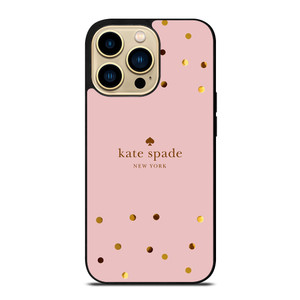KATE SPADE NEW YORK LOGO PINK GOLDEN POLKADOTS iPhone 14 Pro Max Case Cover