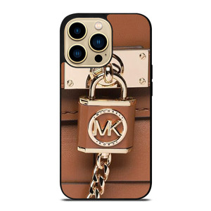 MICHAEL KORS LOGO MK PADLOCK BROWN iPhone 14 Pro Max Case Cover