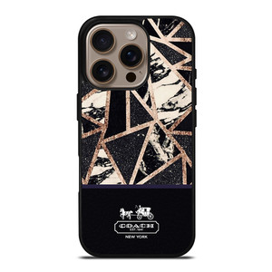 COACH NEW YORK GOLD BLACK TEXTURE iPhone 16 Pro Case Cover COACH NEW YORK GOLD BLACK TEXTURE iPhone 16 Pro Case Cover