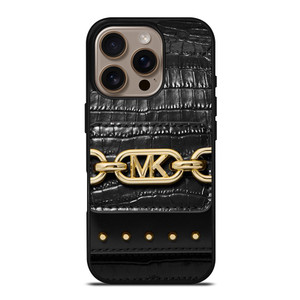 MICHAEL KORS MK LOGO BLACK LEATHER HAND BAG iPhone 16 Pro Case Cover