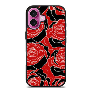 ROSE RED AND BLACK PATTERN iPhone 16 Plus Case Cover
