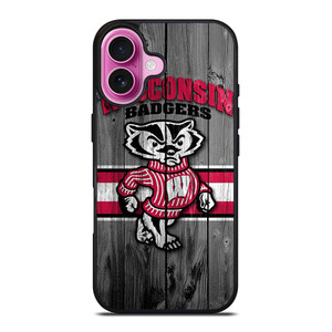 WISCONSIN BADGER WOODEN LOGO iPhone 16 Plus Case Cover WISCONSIN BADGER WOODEN LOGO iPhone 16 Plus Case Cover