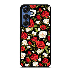 SEAMLESS RED WHITE ROSE PATTERN Samsung Galaxy S25 Case Cover