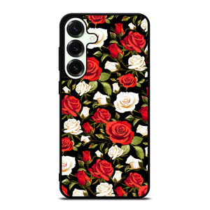 SEAMLESS RED WHITE ROSE PATTERN Samsung Galaxy S25 Plus Case Cover