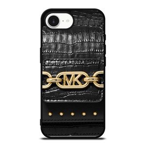 MICHAEL KORS MK LOGO BLACK LEATHER HAND BAG iPhone 16e Case Cover