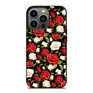 SEAMLESS RED WHITE ROSE PATTERN iPhone 13 Pro Case Cover