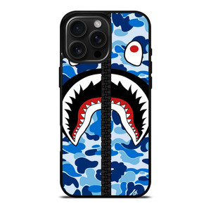 BAPE SHARK CAMO BLUE ZIP iPhone 16 Pro Max Case Cover