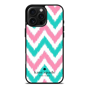 KATE SPADE NEW YORK LOGO GREEN PINK CHEVRON PATTERN iPhone 16 Pro Max Case Cover