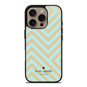 KATE SPADE NEW YORK LOGO GOLDEN GREEN CHEVRON PATTERN iPhone 16 Pro Case Cover
