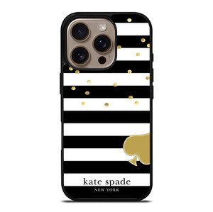 KATE SPADE NEW YORK LOGO GOLDEN POLKADOTS STRIPES PATTERN iPhone 16 Pro Case Cover