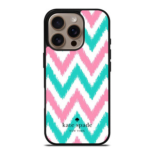KATE SPADE NEW YORK LOGO GREEN PINK CHEVRON PATTERN iPhone 16 Pro Case Cover