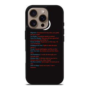 LYRICS OF TWENTY ONE PILOTS iPhone 16 Pro Case Cover
