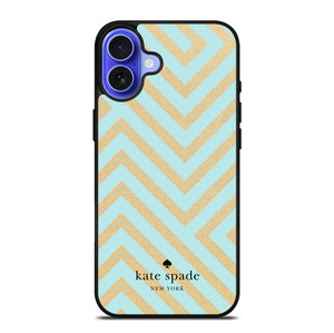 KATE SPADE NEW YORK LOGO GOLDEN GREEN CHEVRON PATTERN iPhone 16 Case Cover