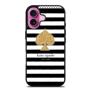KATE SPADE NEW YORK GOLD LOGO STRIPES PATTERN iPhone 16 Plus Case Cover
