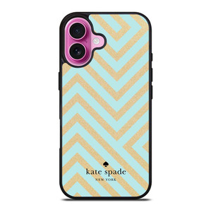 KATE SPADE NEW YORK LOGO GOLDEN GREEN CHEVRON PATTERN iPhone 16 Plus Case Cover