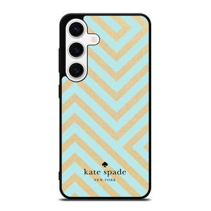 KATE SPADE NEW YORK LOGO GOLDEN GREEN CHEVRON PATTERN Samsung Galaxy S24 Case Cover