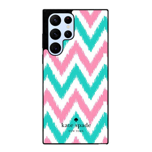 KATE SPADE NEW YORK LOGO GREEN PINK CHEVRON PATTERN Samsung Galaxy S22 Ultra Case Cover