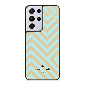 KATE SPADE NEW YORK LOGO GOLDEN GREEN CHEVRON PATTERN Samsung Galaxy S21 Ultra Case Cover