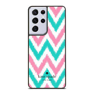 KATE SPADE NEW YORK LOGO GREEN PINK CHEVRON PATTERN Samsung Galaxy S21 Ultra Case Cover