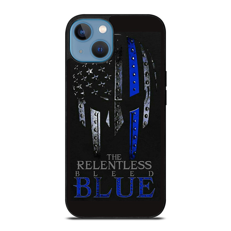 BLUE LINE POLICE WARRIOR SKULL iPhone 13 Case Cover
