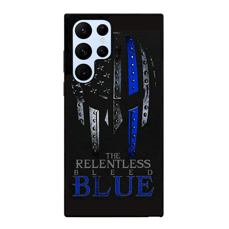 BLUE LINE POLICE WARRIOR SKULL Samsung Galaxy S22 Ultra Case Cover