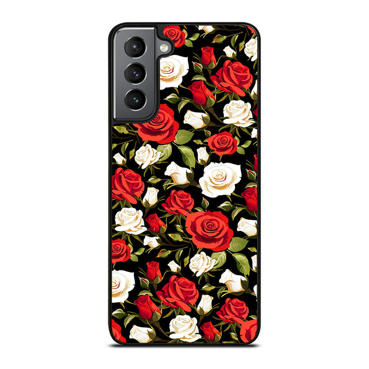 SEAMLESS RED WHITE ROSE PATTERN Samsung Galaxy S21 Plus Case Cover