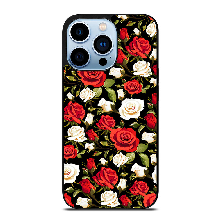 SEAMLESS RED WHITE ROSE PATTERN iPhone Case Cover