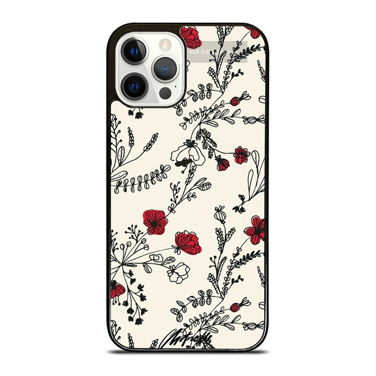 HAND DRAWING RED FLOWER PATTERN iPhone 12 Pro Case Cover