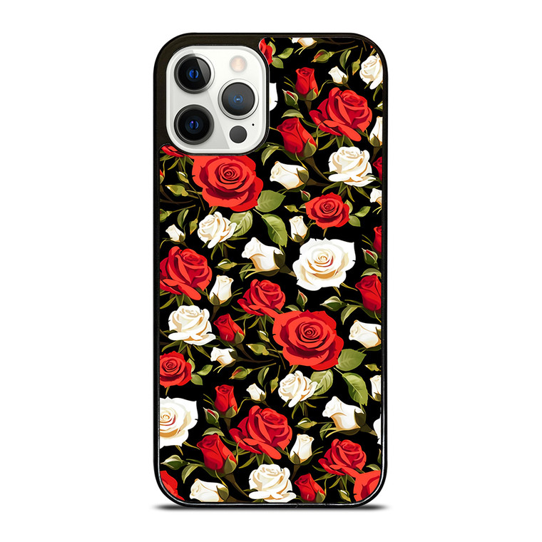 SEAMLESS RED WHITE ROSE PATTERN iPhone 12 Pro Case Cover