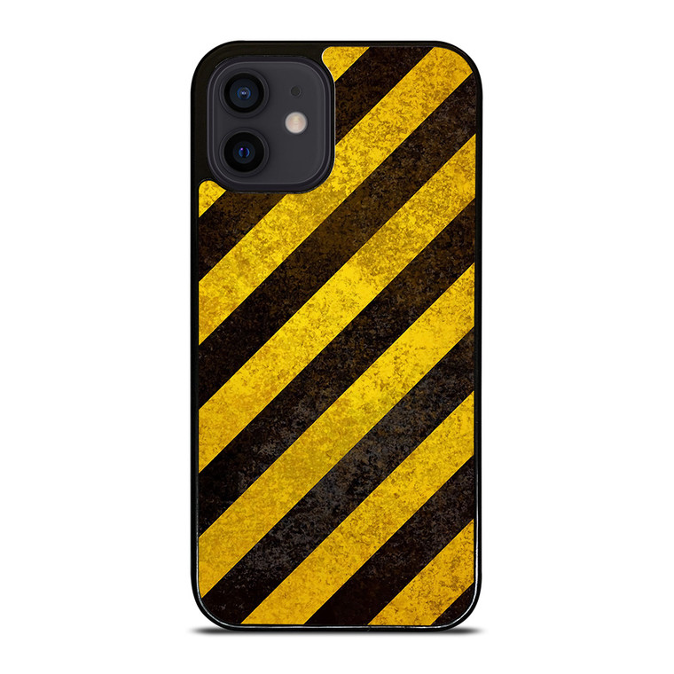 BLACK YELLOW POLICE LINE STRIPE iPhone 12 Mini Case Cover