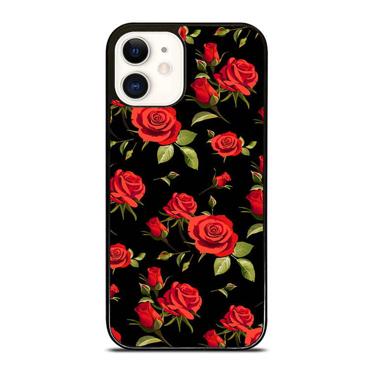 SEAMLESS RED ROSE PATTERN iPhone 12 Case Cover