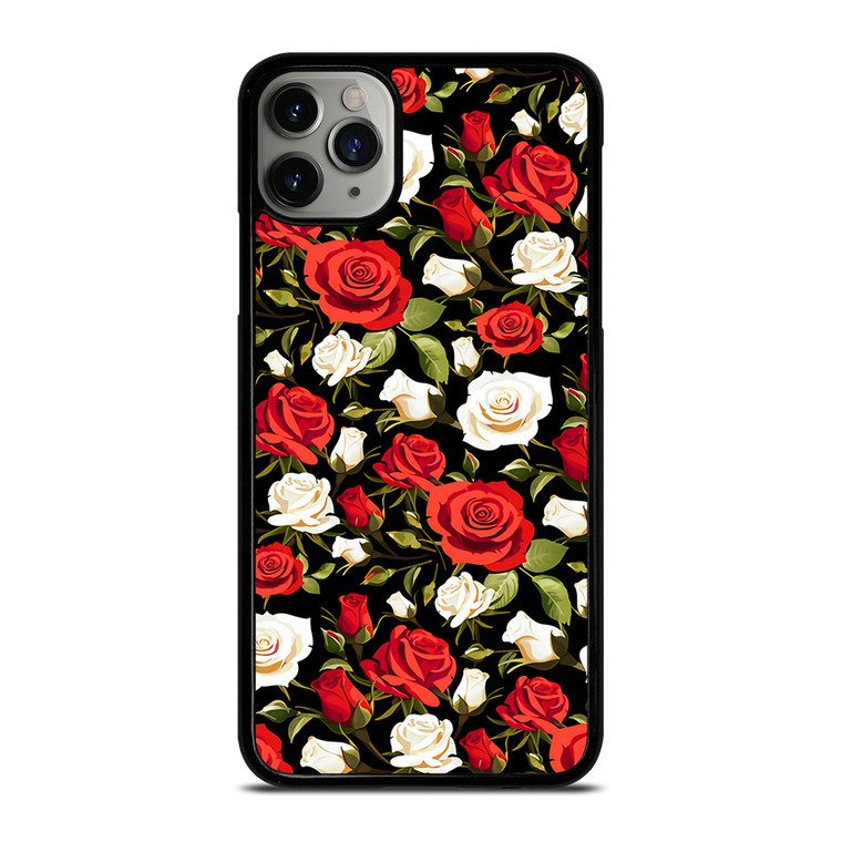 SEAMLESS RED WHITE ROSE PATTERN iPhone 11 Pro Max Case Cover