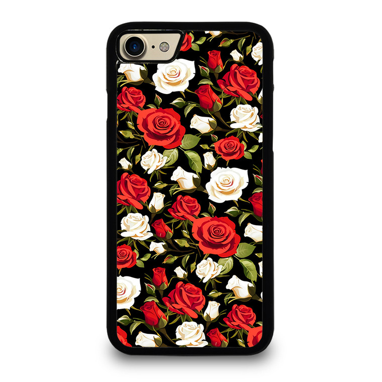 SEAMLESS RED WHITE ROSE PATTERN iPhone 7 / 8 Case Cover