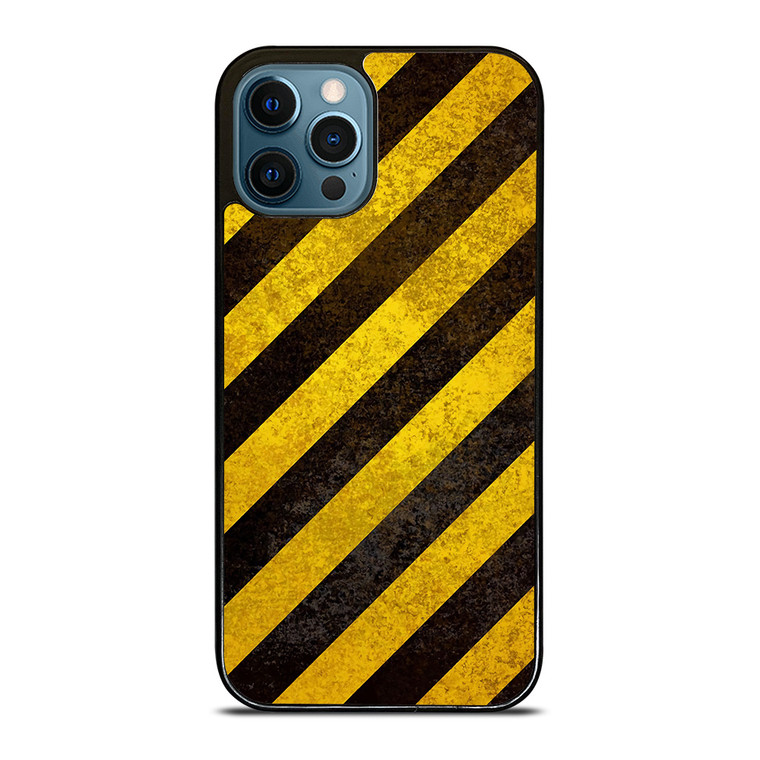BLACK YELLOW POLICE LINE STRIPE iPhone 12 Pro Max Case Cover