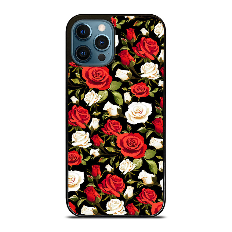 SEAMLESS RED WHITE ROSE PATTERN iPhone 12 Pro Max Case Cover