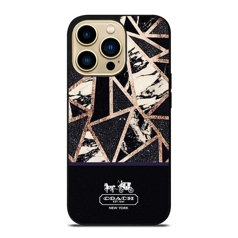 COACH NEW YORK GOLD BLACK TEXTURE iPhone 14 Pro Max Case Cover
