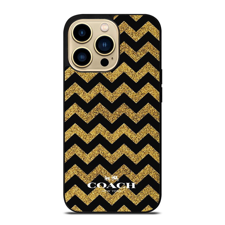 COACH NEW YORK GOLD ZIG ZAG iPhone 14 Pro Max Case Cover