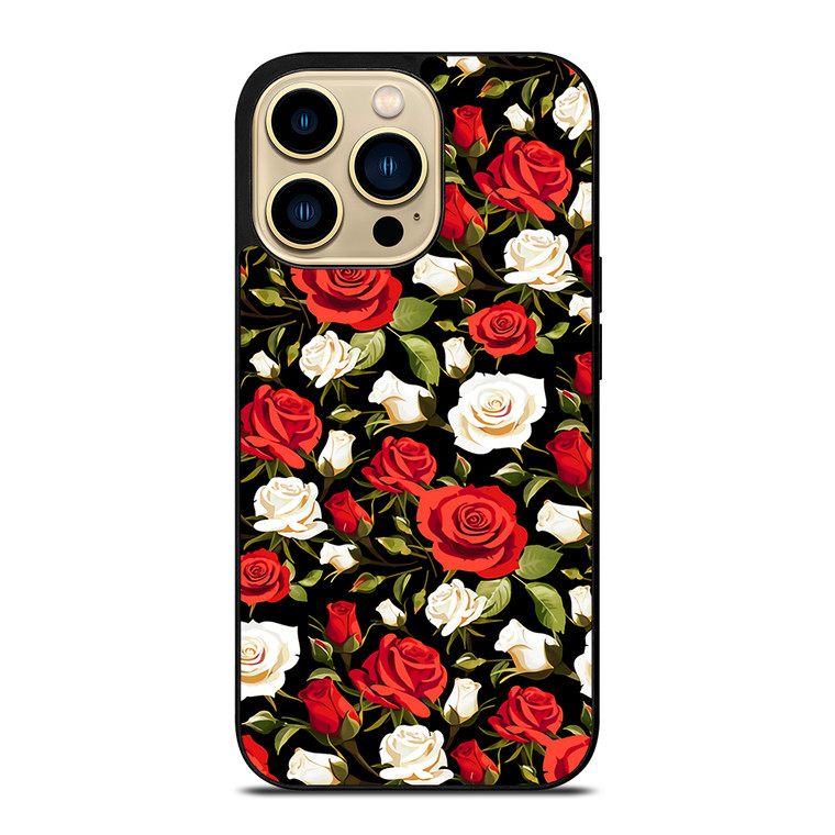 SEAMLESS RED WHITE ROSE PATTERN iPhone 14 Pro Max Case Cover