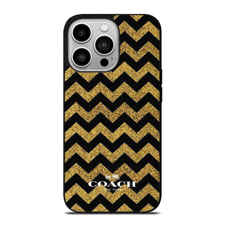 COACH NEW YORK GOLD ZIG ZAG iPhone 14 Pro Case Cover