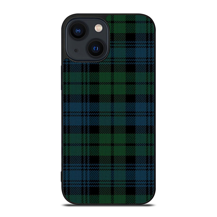 GREEN BLUE TARTAN PATTERN iPhone 14 Plus Case Cover