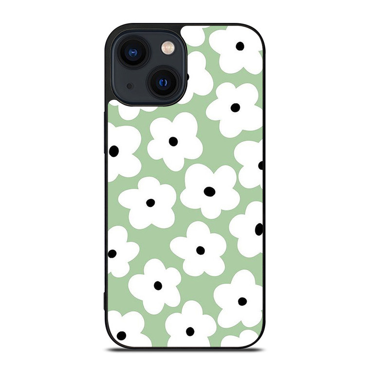 GREEN RETRO FLORAL PATTERN iPhone 14 Plus Case Cover