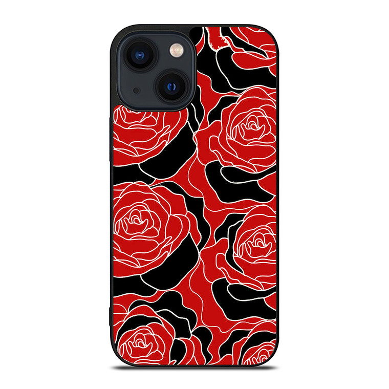 ROSE RED AND BLACK PATTERN iPhone 14 Plus Case Cover